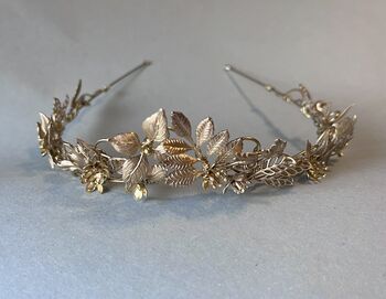 The Isla Crown Gold Silver Organic Handmade Floral Hair Vine Bridal Headpiece, 4 of 9
