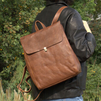 Minimalist Genuine Slim Leather Backpack, 8 of 10