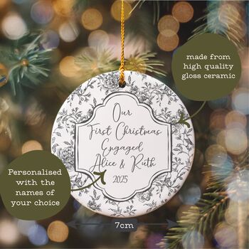 Our First Engaged Christmas Personalised Black Floral Tree Ornament, 2 of 4