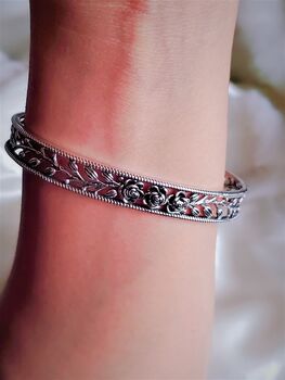 Vintage Rose Open Cuff Silver Plated Bracelet, 2 of 3