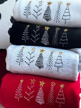 Five Embroidered Doodle Christmas Trees Jumper, 4 of 4