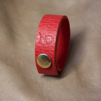 Slim Personalised Leather Bracelet With Gold Button, 2 of 4