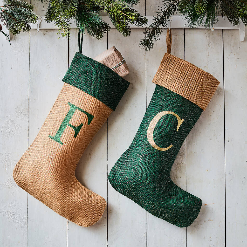 Monogrammed Natural/Green Glitter Christmas Stocking By The Handmade ...