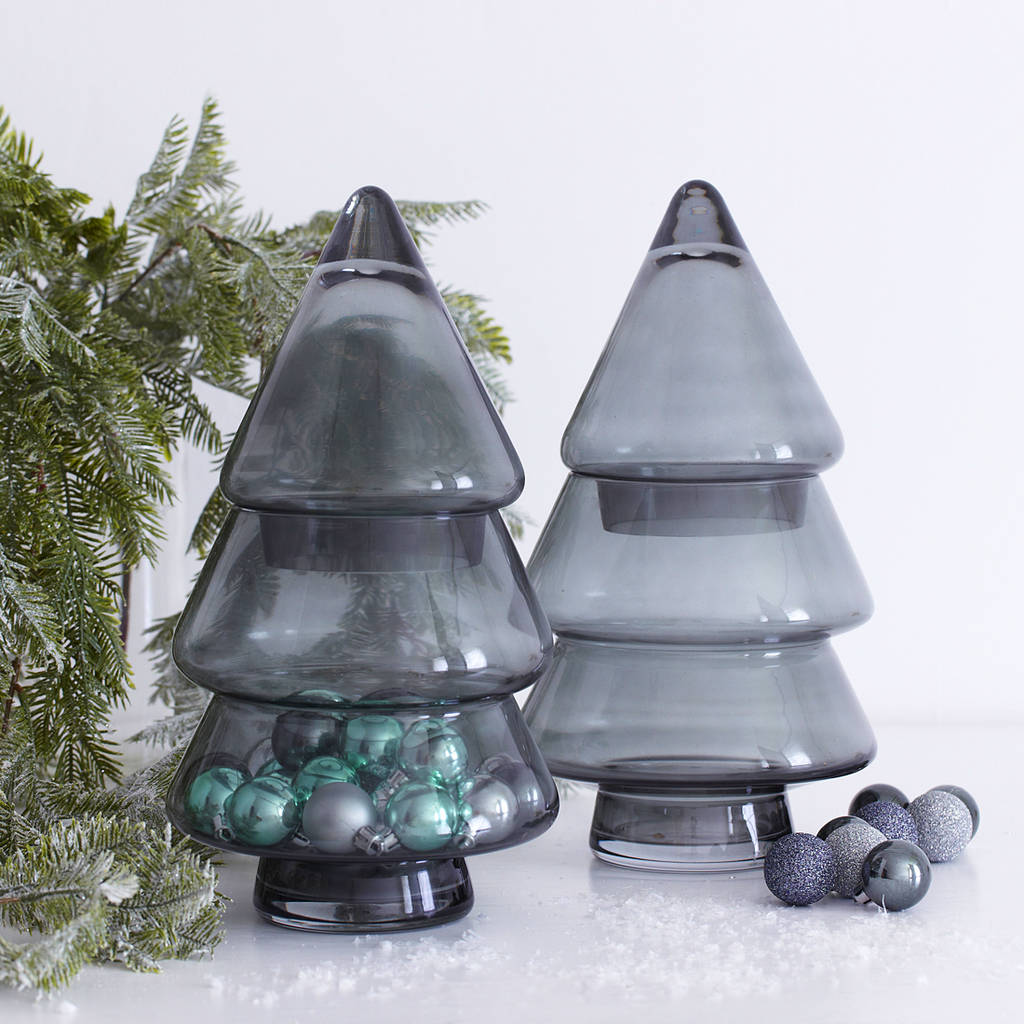 blue glass christmas tree storage jar by primrose & plum
