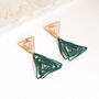 Green Double Triangle Wire Coil Drop Earrings, thumbnail 1 of 3