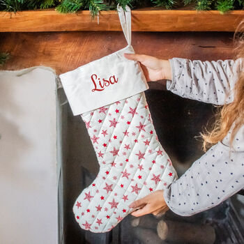 Personalised Handmade Quilted Stocking Red Stars, 2 of 4