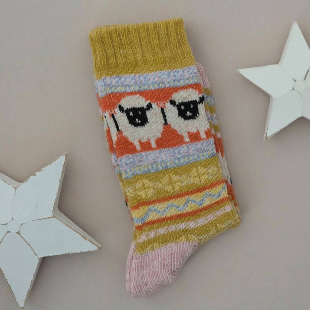 Wool Blend Sheep Socks In Mustard Yellow, 1 of 2