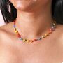 Multicoloured Daisy Beaded Necklace In Gold, thumbnail 2 of 5