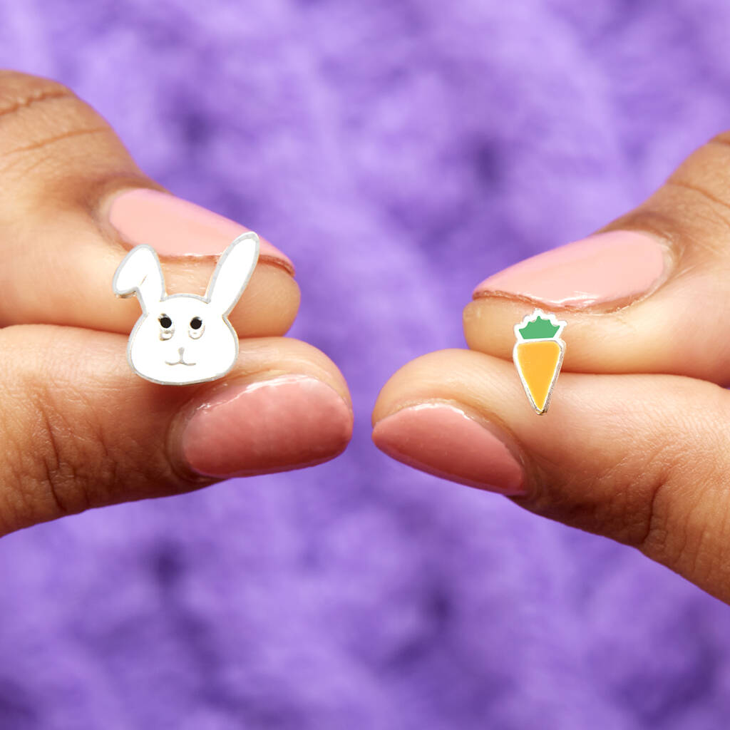 Easter Rabbit And Carrot Earring Studs, 1 of 6