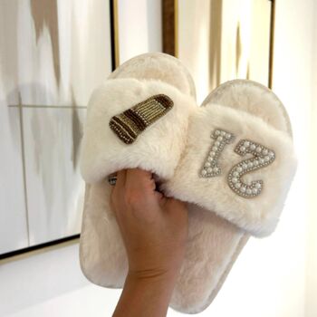 Coffee Cup Personalised Embellished Beaded Birthday Slippers 21st 30th 40th Birthday, 2 of 2