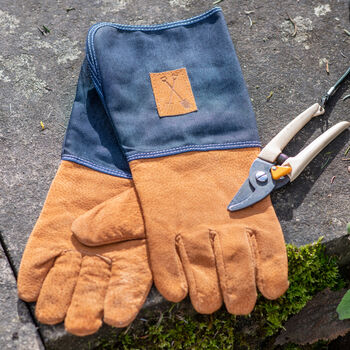 Personalised Denim Gauntlet Gardening Gloves, 2 of 4