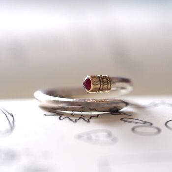 Pencil Ring Sterling Silver, Gold And Ruby, 3 of 9