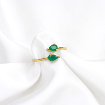 Green Onyx Teardrop Adjustable Gold Plated Ring, 2 of 5