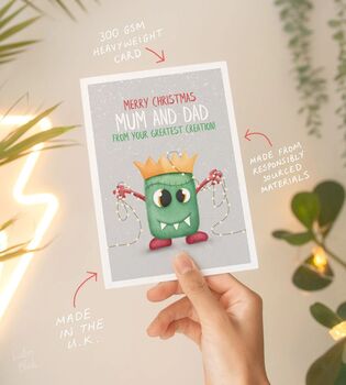 Funny Frankenstein Christmas Card For Mum And Dad, 2 of 4