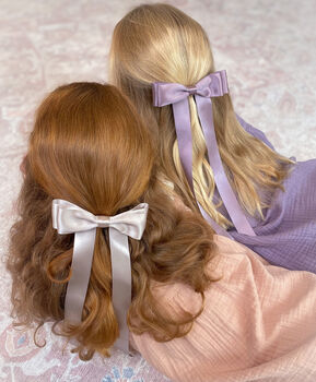 Girls Lavender Satin Hair Bow Barrette, 5 of 5