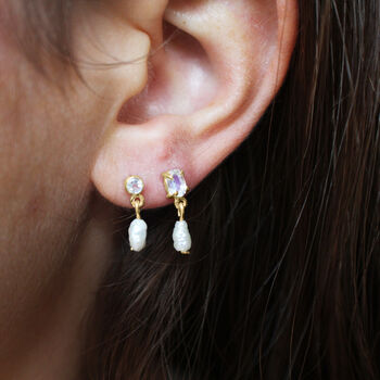 Round Moonstone And Pearl Earrings 9ct Gold Or Silver, 4 of 5