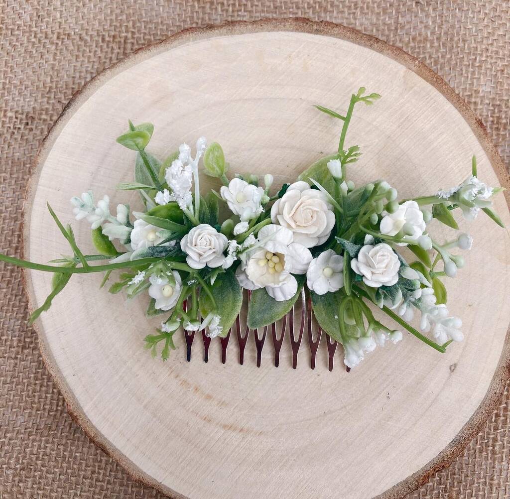 White/ Ivory Flower Hair Comb By Zoe's Blooms 