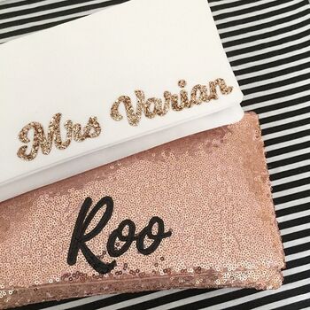 Rose Gold Sequin Personalised Name Clutch, 3 of 6