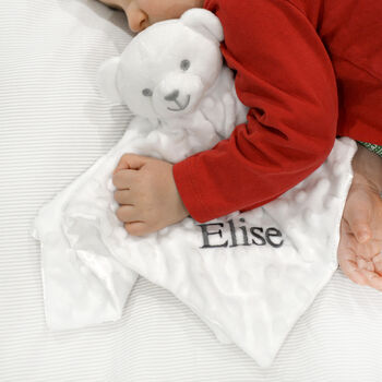 Personalised White Teddy Baby Comforter, 5 of 11