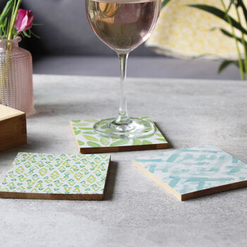 Set Of Patterned Bamboo Coasters For Him, 5 of 12