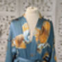 Ladies Luxury Bamboo Silk Kimono Robe Crane Bird Dusk Blue, thumbnail 2 of 9