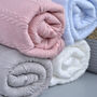 Personalised Knitted Grey Blanket With Bow, thumbnail 4 of 9