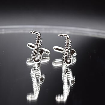 Saxophone Silver Cufflinks Gift For Musicians 316 L Stainless Steel Accessory, 2 of 6