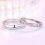 Silver Plated Couple Promise Band Zircon Unisex Rings, thumbnail 3 of 5