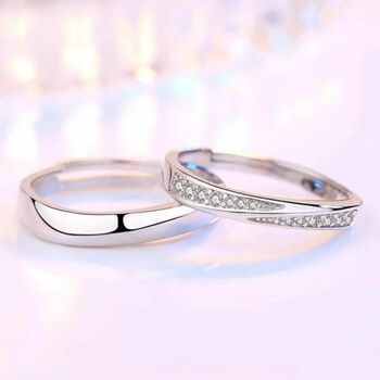 Silver Plated Couple Promise Band Zircon Unisex Rings, 3 of 5