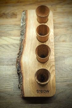 Handmade Oak Shot Glass Set With Natural Edge Board, 4 of 6