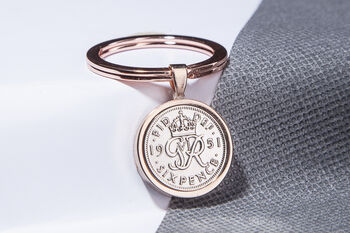 1951 75th Birthday Sixpence Coin Keyring Gift, 3 of 6