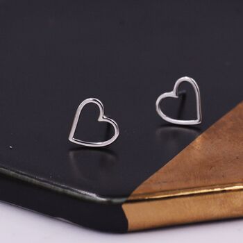 Sterling Silver Open Heart Stud Earrings, 4 of 11