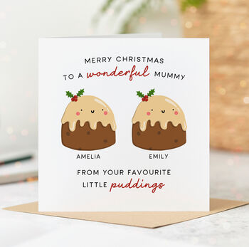 'Mummy Little Puddings' Personalised Christmas Card, 3 of 6