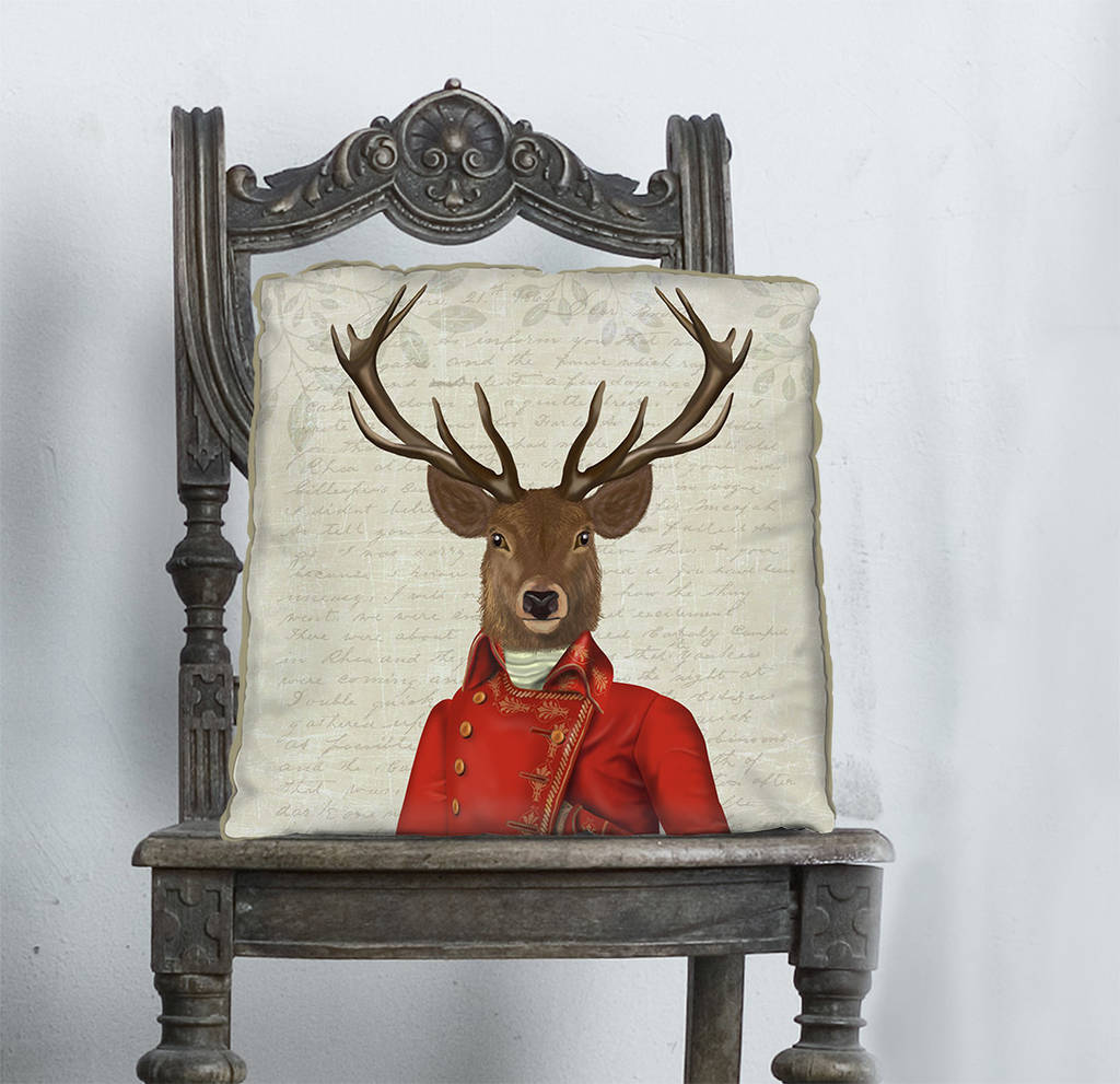 deer with red and gold jacket decorative cushion by fabfunky home decor ...