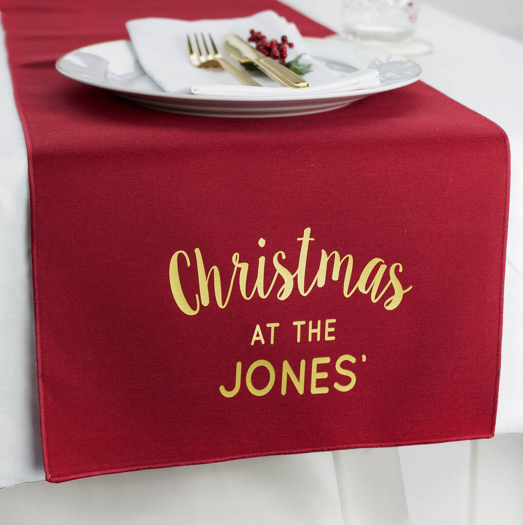 'Christmas At The' Personalised Surname Table Runner, 1 of 3