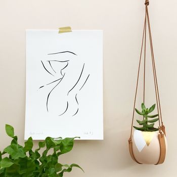 Gold Leaf Triangle Pot And Leather Plant Hanger, 2 of 2