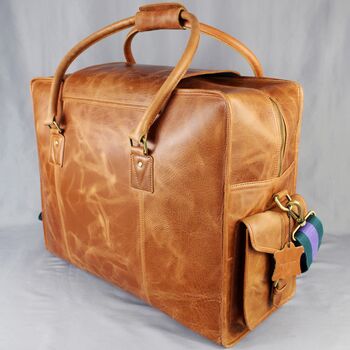 'Markham' Men's Extra Large Leather Holdall In Tan, 10 of 12