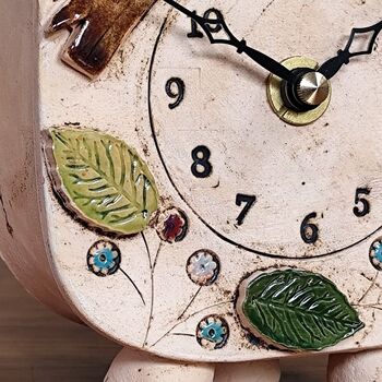 Ceramic Clock With Jumping Dogs In Chocolate Brown And Cream Yellow, 5 of 8