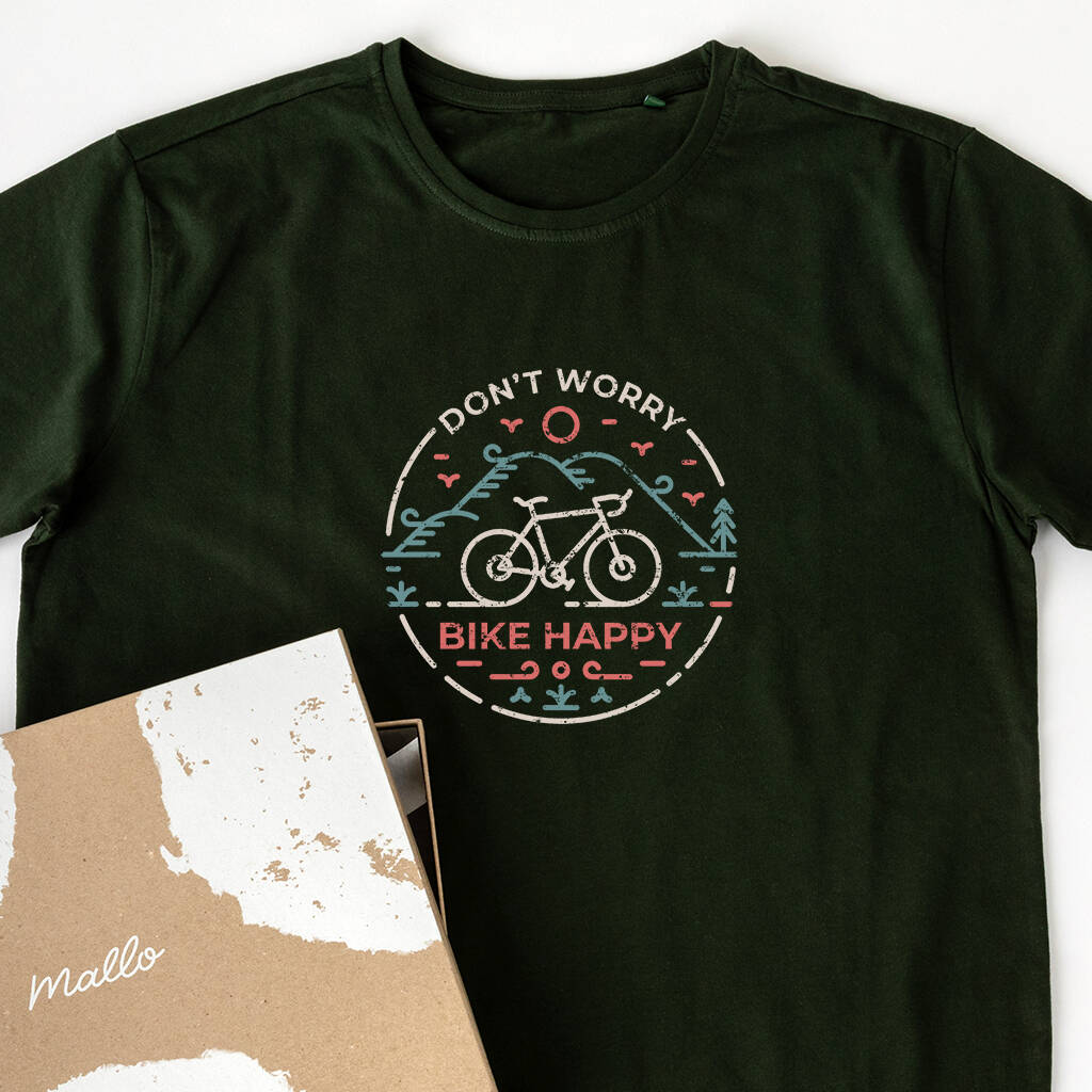 Organic Cotton Don't Worry, Bike Happy T Shirt, 1 of 7