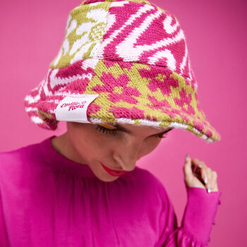 Knitted Patchwork Pink And Green Bucket Hat, 3 of 12