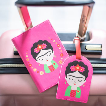Personalised Frida Passport Cover And Luggage Tag Set, 2 of 4