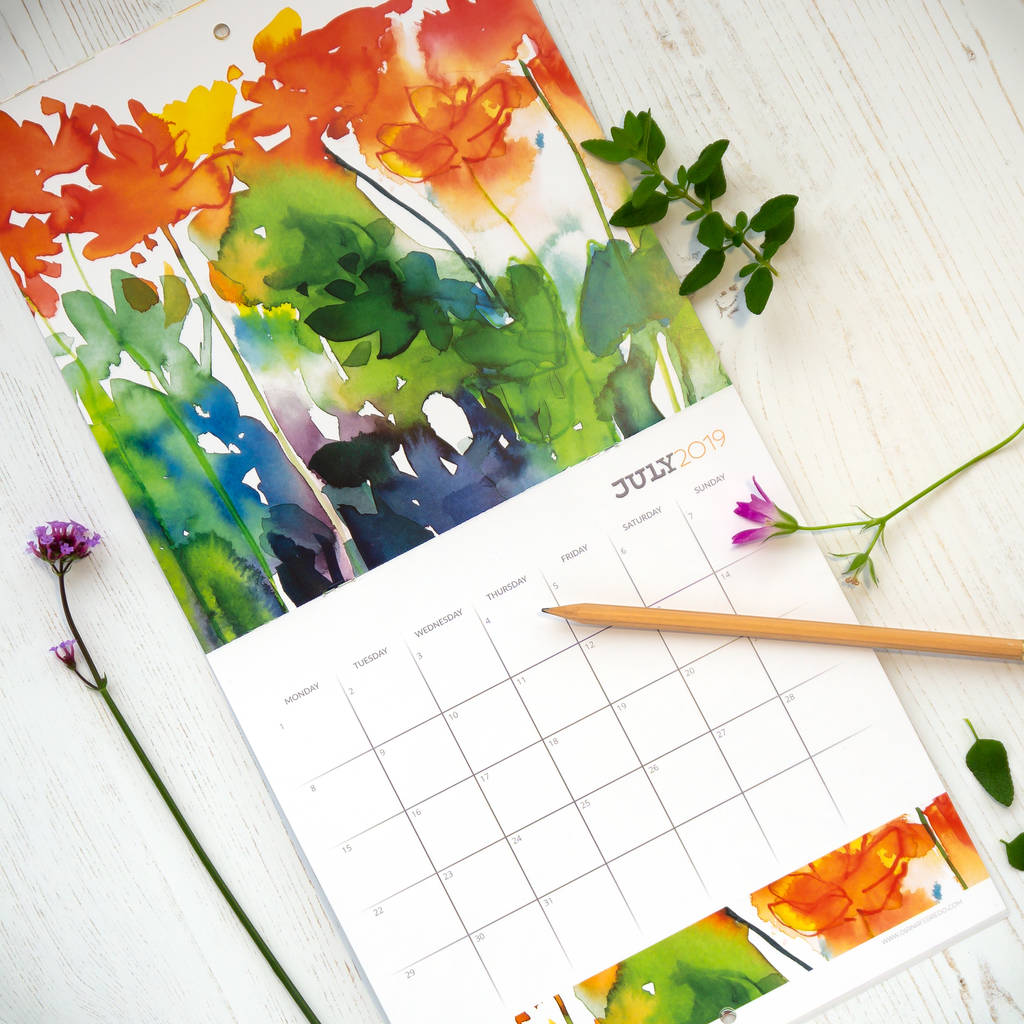 2019 watercolour flowers wall calendar by diana fegredo studio