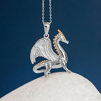 Personalised Sterling Silver And Yellow Gold Dragon Necklace, 2 of 11