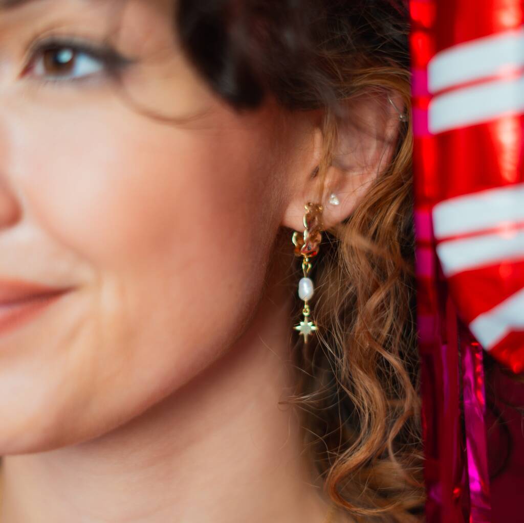 North Star Pearl Drop Gold Earrings, 1 of 3