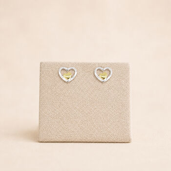 Sterling Silver Double Heart Stud Earrings, 3 of 8