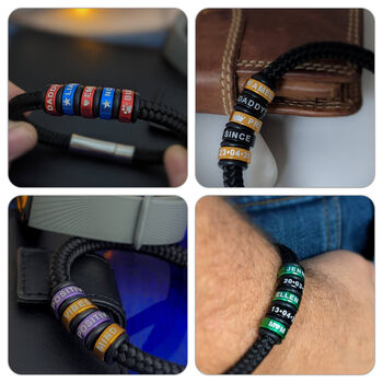 Mens Cord Bracelet With Personalised Coloured Rings, 2 of 8