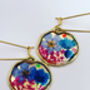 Gold Dangling Earrings With Blue Flowers, thumbnail 2 of 9