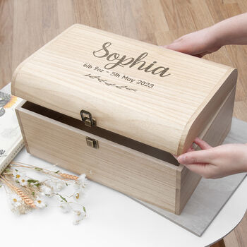 Personalised New Baby Wooden Keepsake Chest, 9 of 10