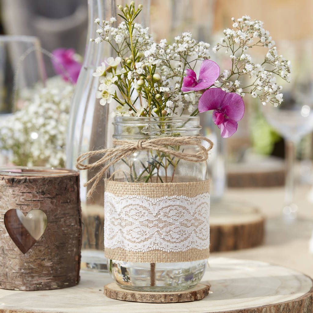 Glass Hessian Wrapped Jar Wedding Vase Decoration By Ginger Ray Notonthehighstreet Com