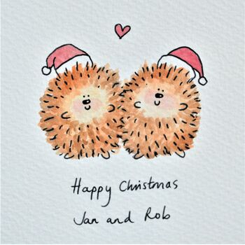 Personalised Christmas Hedgehogs Handmade Card, 2 of 4